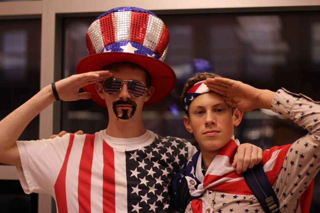Jackson Hull, (11) and Brent Wesley, (11) salute to show their American spirit. Photo by Samantha Klein