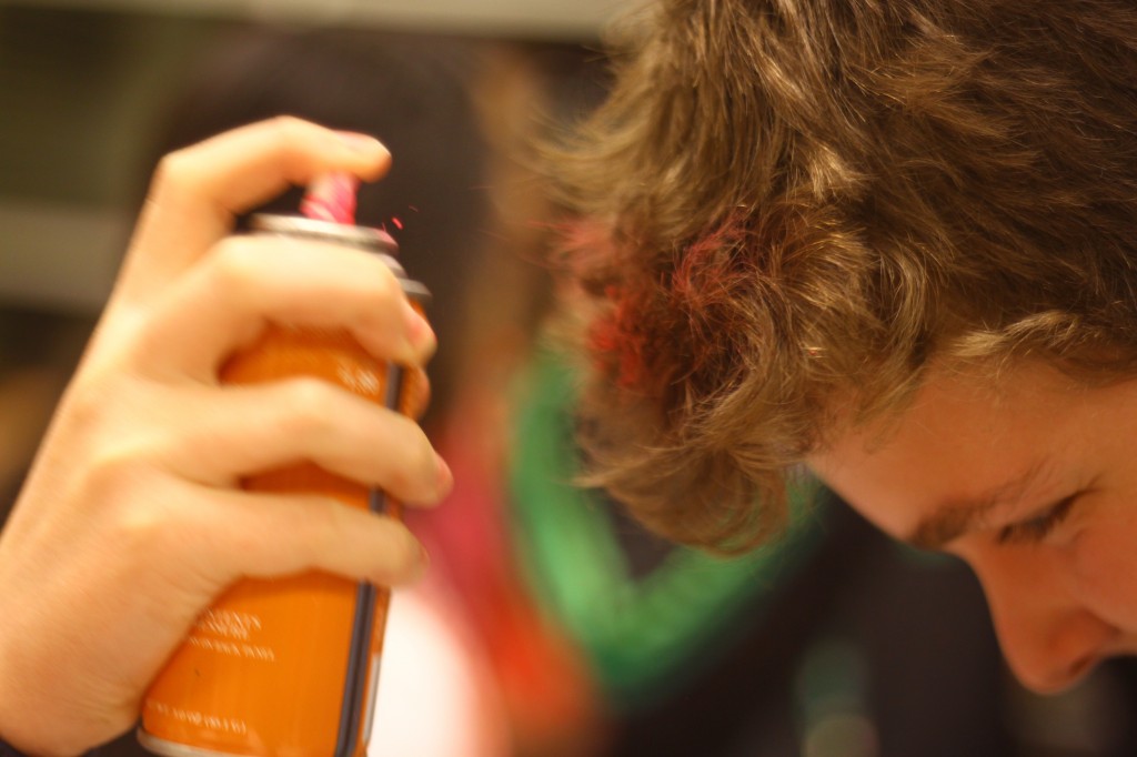 Many students sprayed their hair with temporary pink dye.