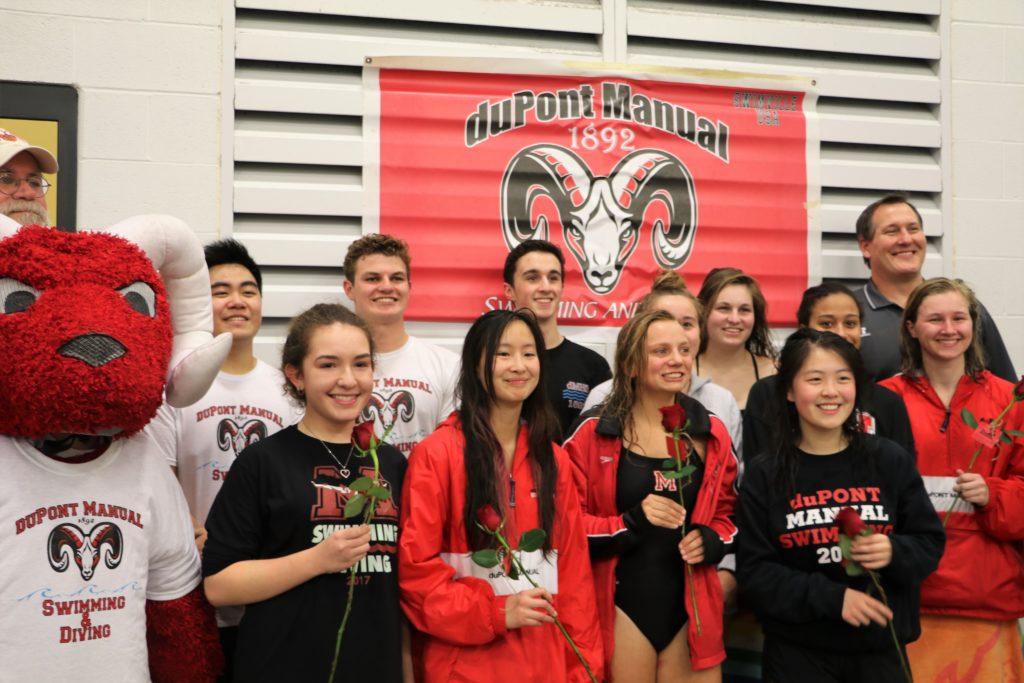 The+seniors+of+the+swim+and+dive+teams+are+recognized+for+their+years+of+hard+work+and+dedication.+Photo+by+Grace+Bradley.