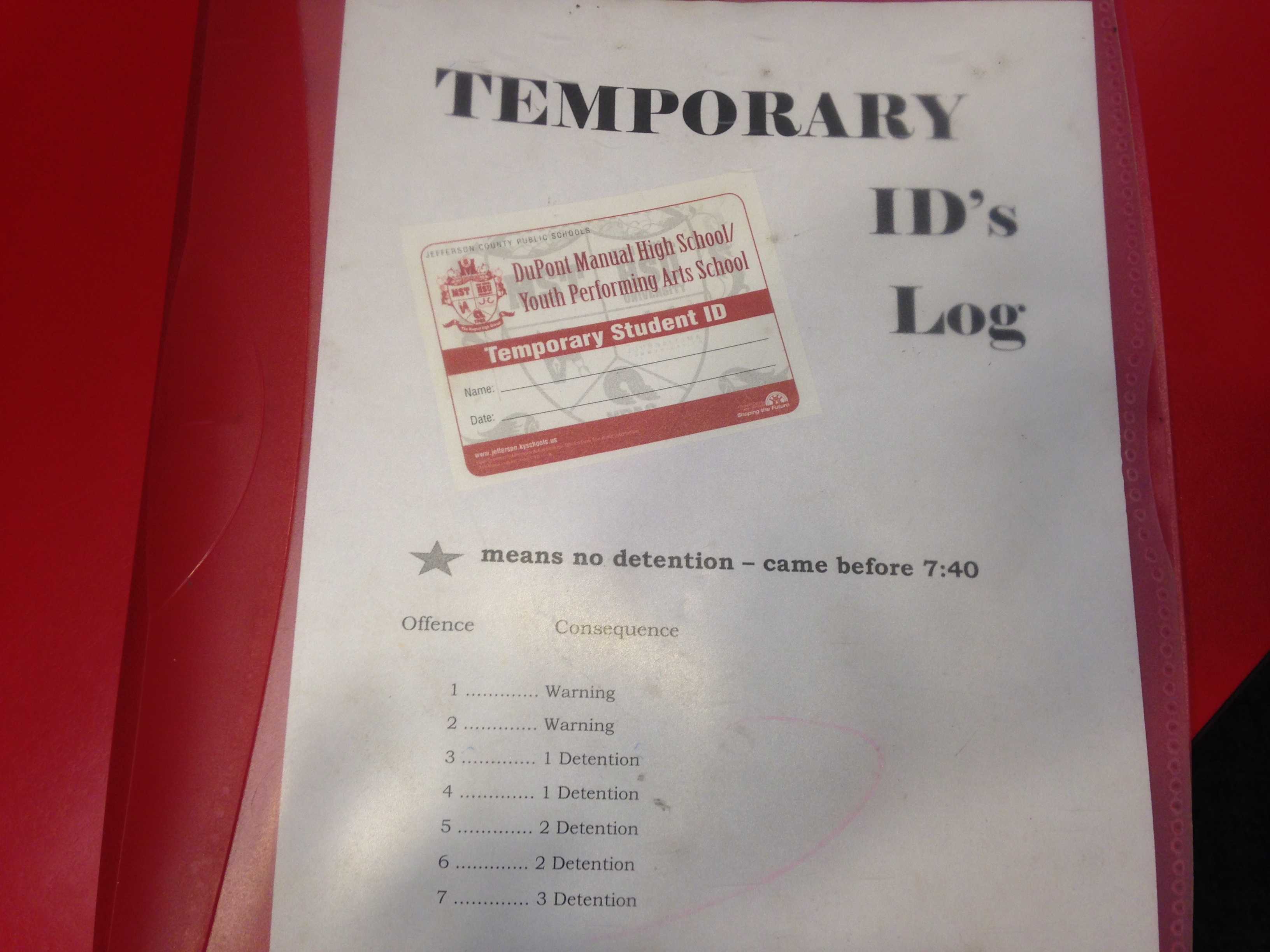 The administrations temporary ID log. Photo by Hunter Hartlage.