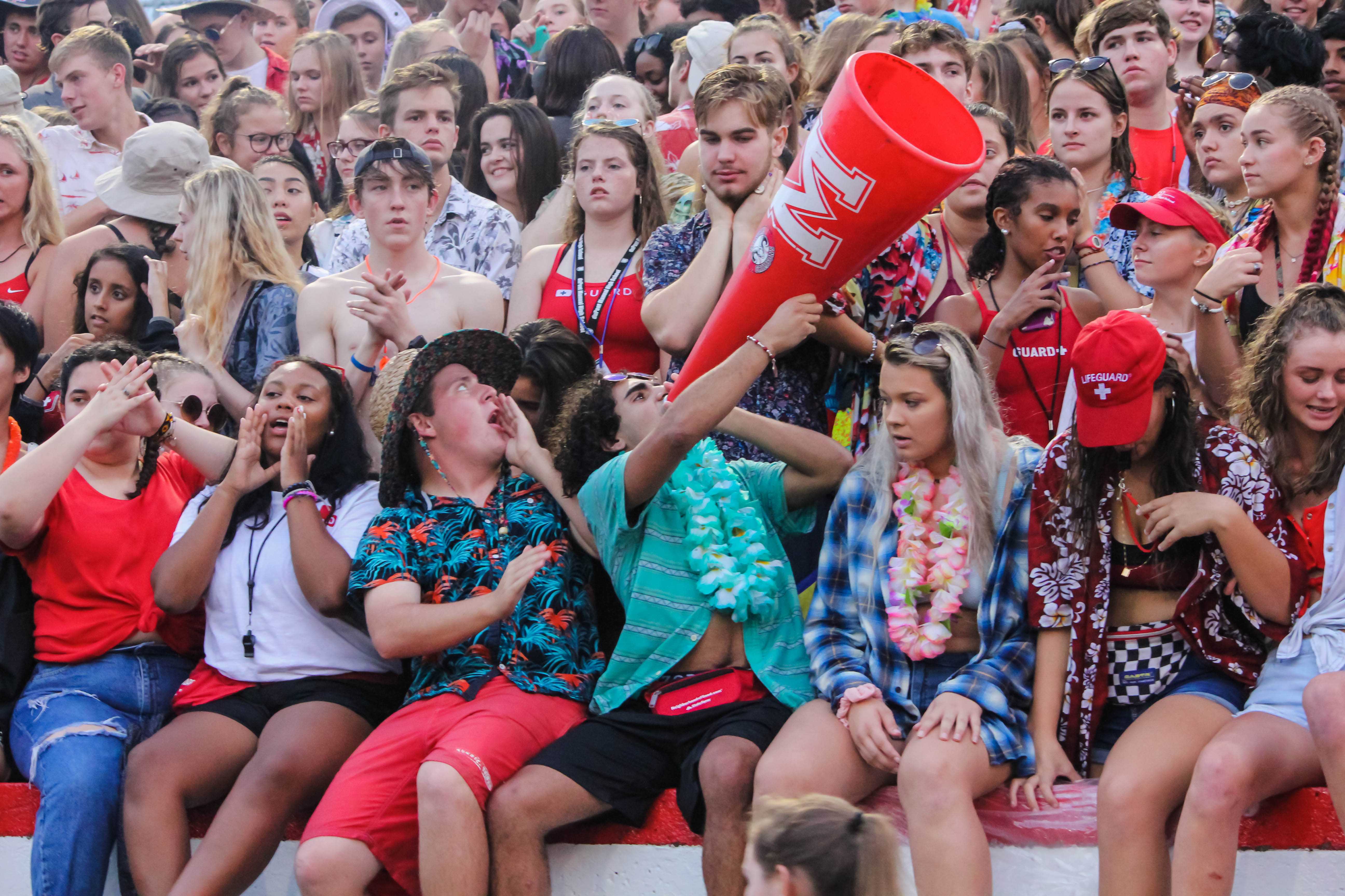 Seniors at the head of the student crowd cheer on the team as Manual continues to score another touchdown. Photo by EP Presnell.  