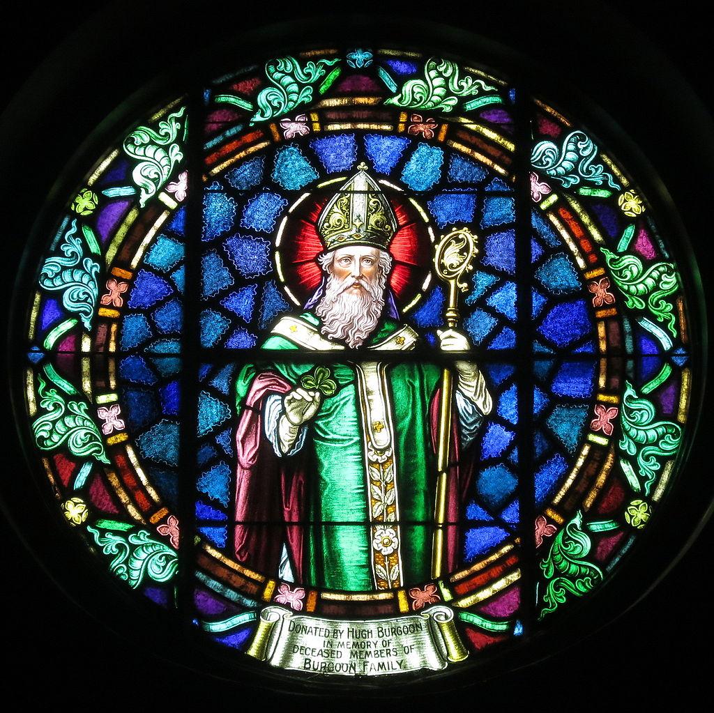 Stained glass, Saint Patrick by Nheyob is licensed under CC BY-SA 4.0 on Wikimedia Commons. No changes were made to the original image. Use of this photo does not indicate photographer endorsement of this article. 