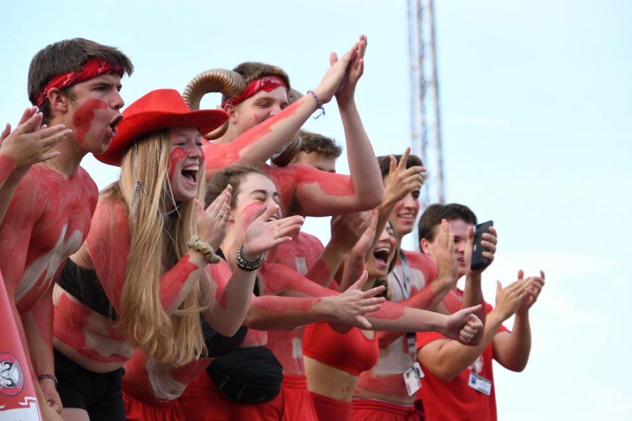 The spirit section shouts and cheers at the Manual .vs. Central game earlier this year.