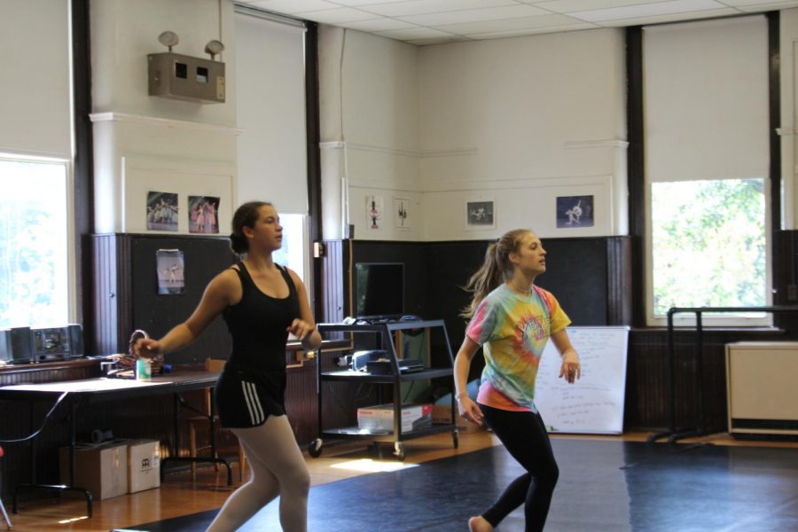 Amelia Brawner (10, YPAS) (right) runs through the dance with her dancer, Emilee Casabella (11, YPAS) (left) for the Young Choreographers Showcase. Photo by Christeen Florence.