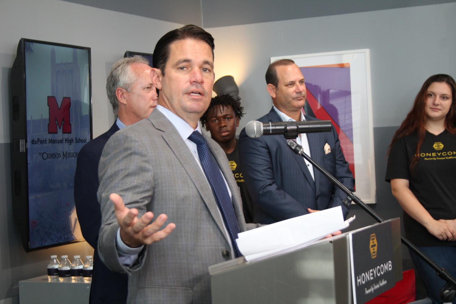 JCPS Superintendent Marty Pollio visits Manual. Photo by Maddie Gamertsfelder.