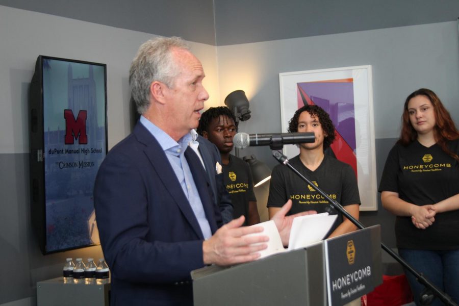 Louisville Mayor Greg Fischer discussed how education is progressively getting more advanced and how technology will play a role in this, Photo by Maddie Gamertsfelder. 