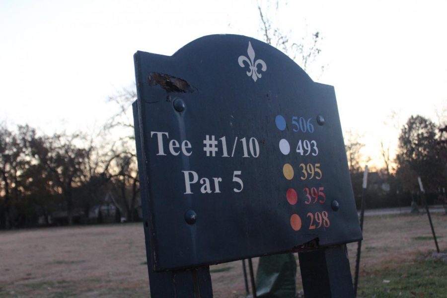 Tee #1 on Crescent Hill Golf Courses Par 5 course. Crescent Hill Golf Course was one of the six courses Mayor Fischer announced he was considering closing in April of 2019. Photo by Norah Wulkopf