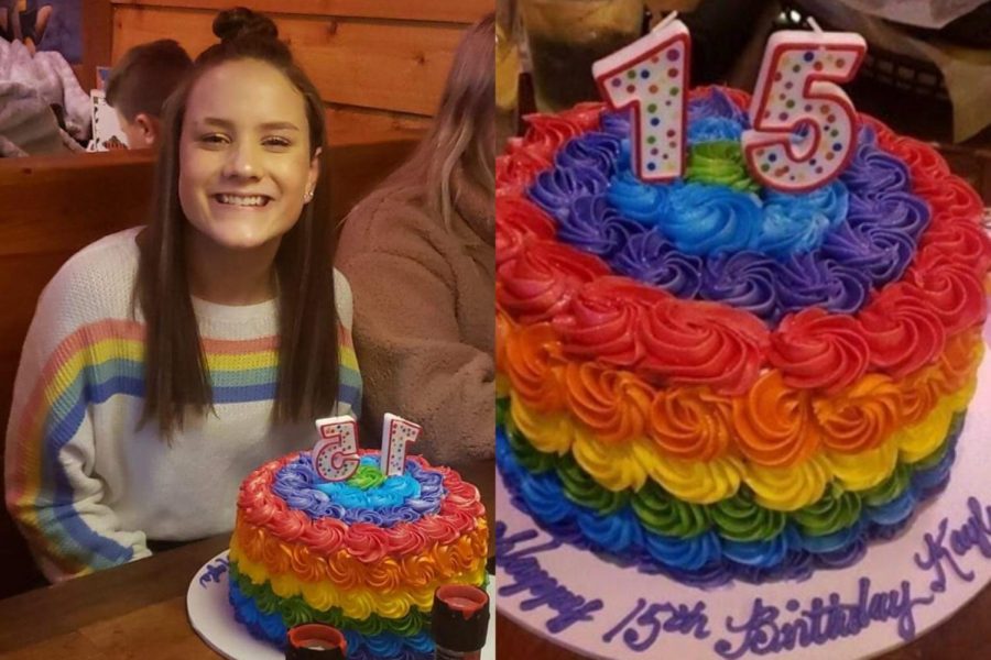 Alford took a picture with the rainbow cake that got her expelled from Whitefield Academy. 