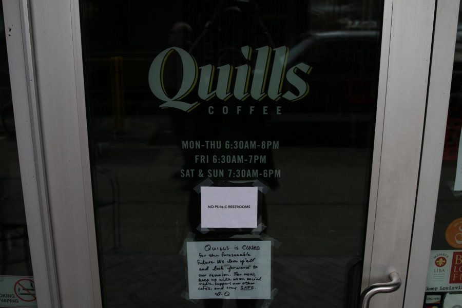 Quills, Cardinal Townes coffee shop, is temporarily closed unlike other local shops such as Heine Brothers. Photo by EP Presnell.
