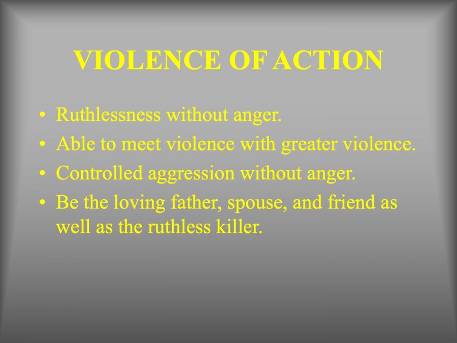A slide from one of the Kentucky State Police's slideshow that enforces aggression and ruthlessness. 