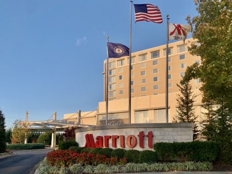 Outside view of Louisville Marriott East, one of the places where Jefferson County residents can place their vote. Photo by Macy Waddle. 