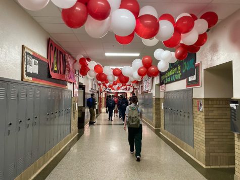 Students head to class and admire the festive decorations for R/W Week.