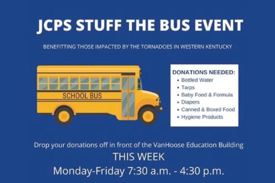 JCPS is holding a Stuff the Bus event to collect items to donate to people impacted by the tornadoes.