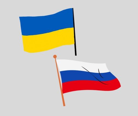 Flag of Ukraine and Russia as the war continues to siege between the two nations. Graphic by Yaara Aleissa