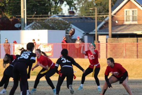Pepper Fox (#15, 11) prepares to catch the ball during the powderpuff game. Photo by Ava Blair