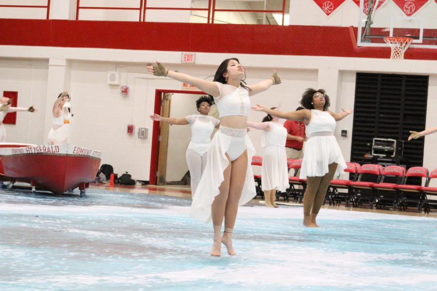 The Winter Guard during their performance at the pep rally. Photo by Ava Blair