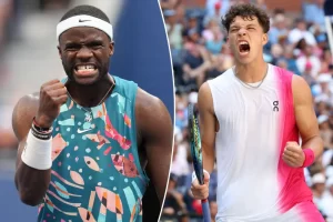 Tennis players, Frances Tiafoe (left) and Ben Shelton (right) competing. Photo courtesy of the New York Post.