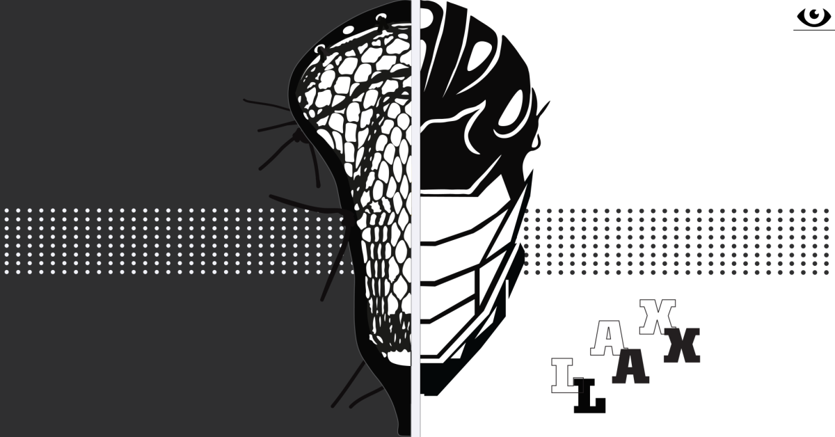 A+lacrosse+helmet+and+a+lacrosse+stick.+Design+by+Dia+Cohen