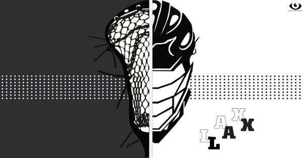 A lacrosse helmet and a lacrosse stick. Design by Dia Cohen