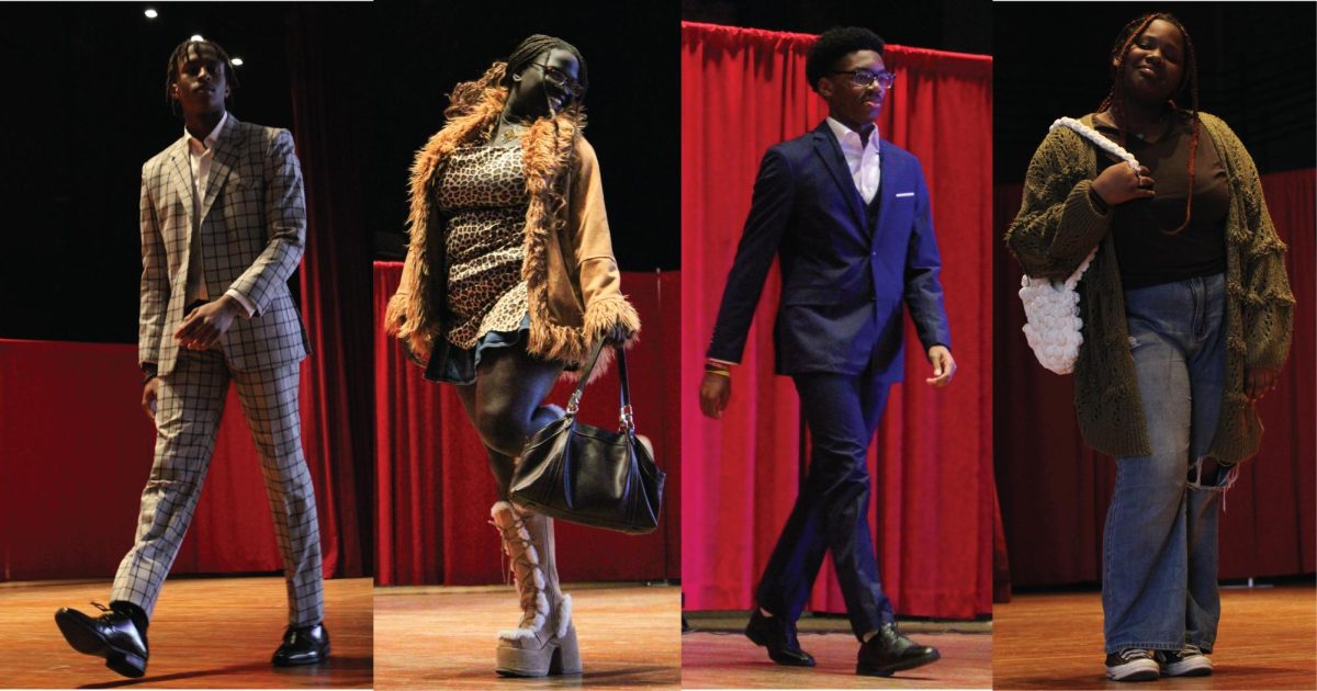 Members of BSU strutted across the stage in a variety of fashionable outfits, from plaid suits to homemade outfits. Photos courtesy of Erica Fields. Design by Aaron Ziegler