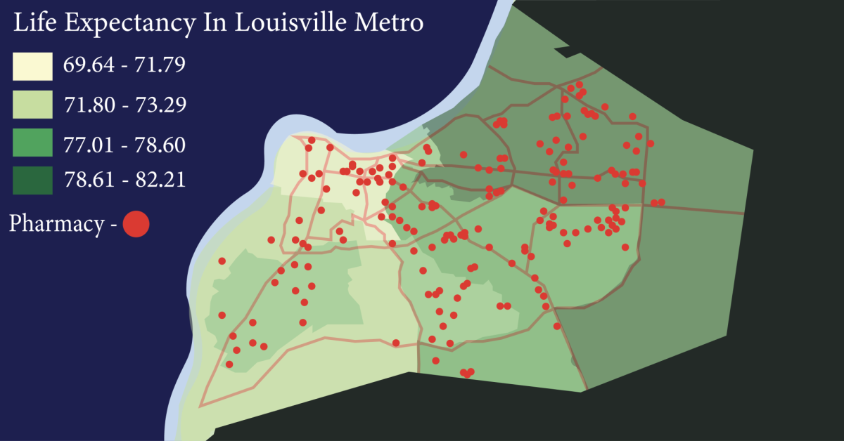 Residents of Louisvilles West End lack access to pharmacies. Design by Aaron Ziegler. 