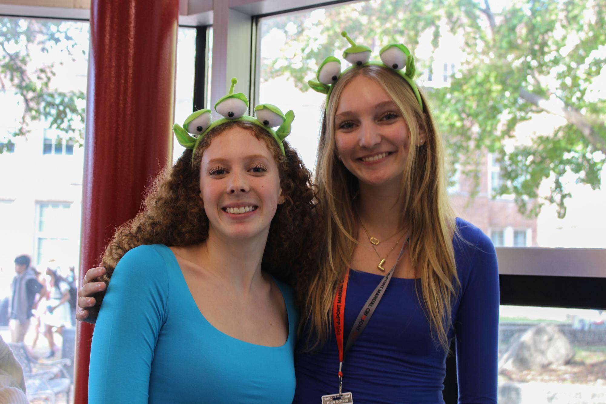 Linnea Shapero (10, VA) and Libby Blackmer (10, HSU) dress as Toy Story aliens.