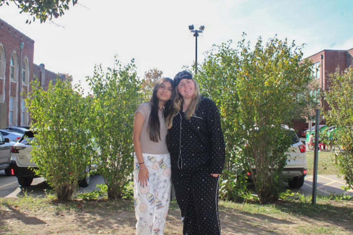 Avika Kulkarni (10, J&C) and Kaelin Higbee (11, J&C) enjoy the outside breeze in their pajamas