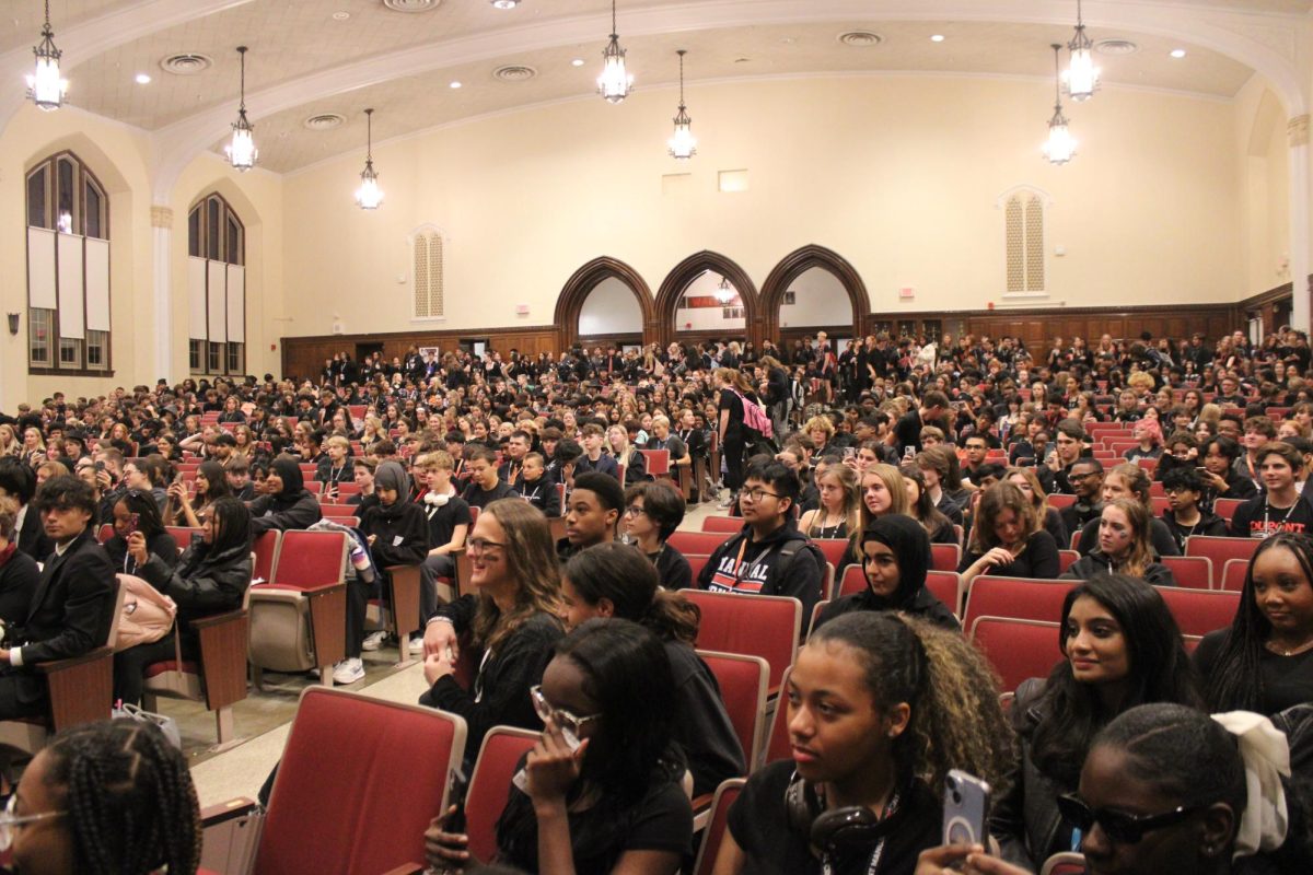 Manual students sit in their seats as the eulogy is given.