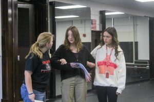 Abigail Stansbury (11, YPAS), Zoe Peterworth (10, YPAS) and Maggie Bautista (9, HSU) rehearsing a scene for New Works production "Phantom Halloween."