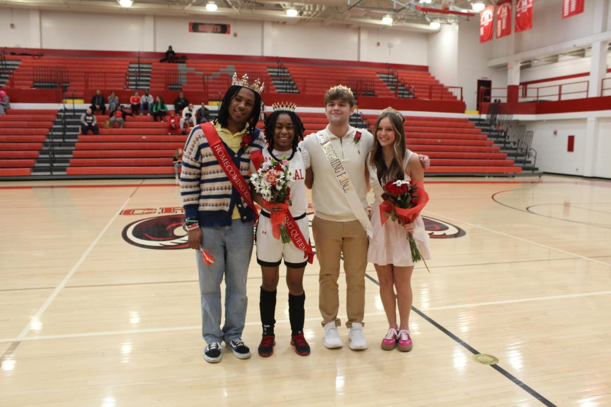 Winter 2025 Homecoming Court: (L-R) Anthony Northington (12, HSU), Electra Lovely-Tolbert (12, HSU) chosen as king and queen, and Charlie Rose (11, HSU) and Iris Apple (11, J&C) chosen as prince and princess. 