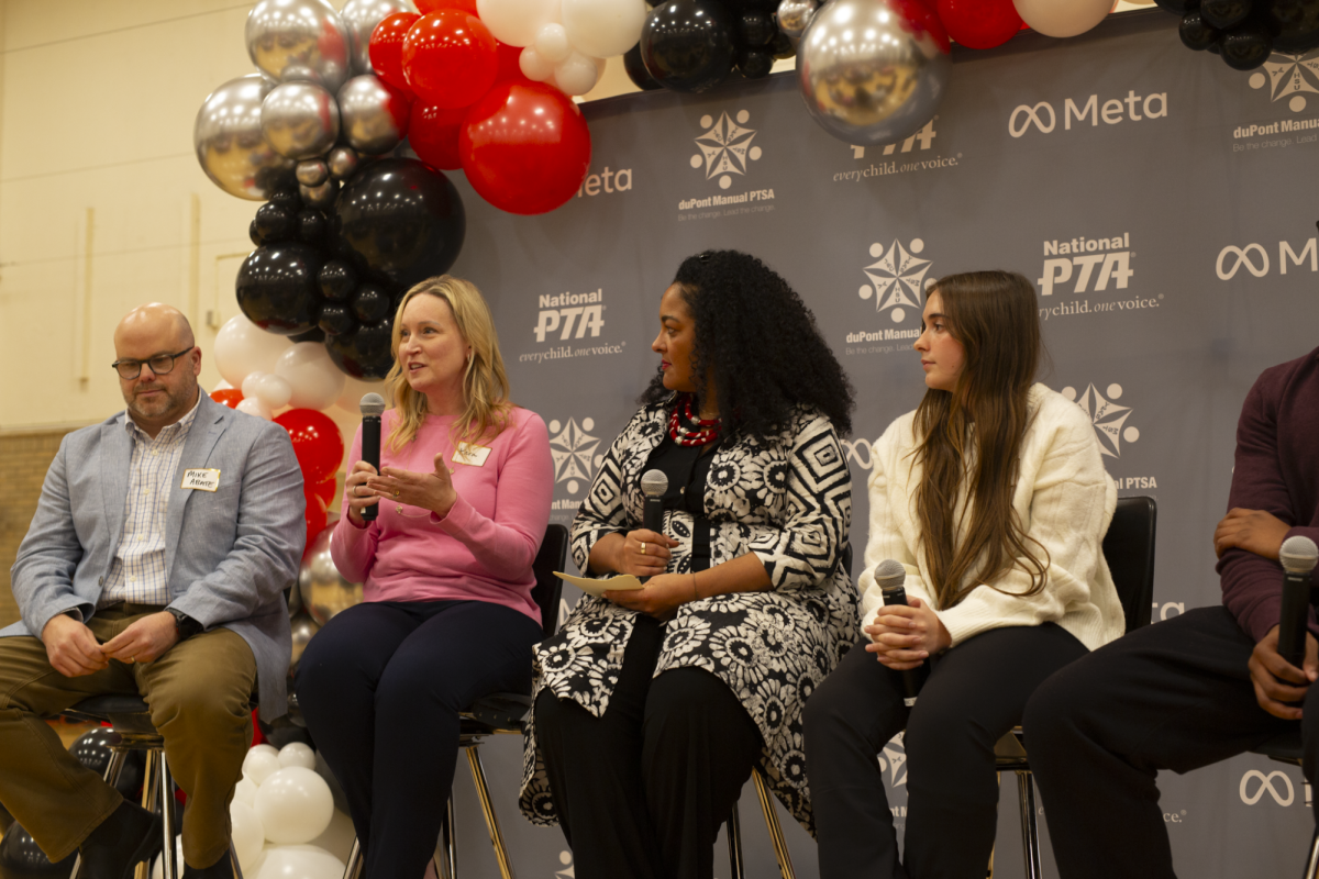 Kara Brandt speaks during a panel discussion about families' experience with teenage social media use.