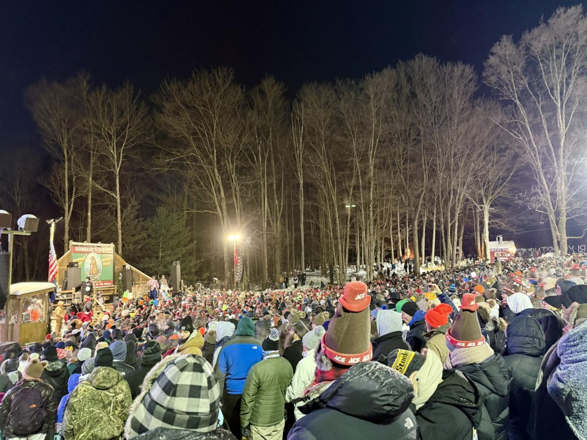Spectators anxiously waiting for Phil to emerge and give his prediction.