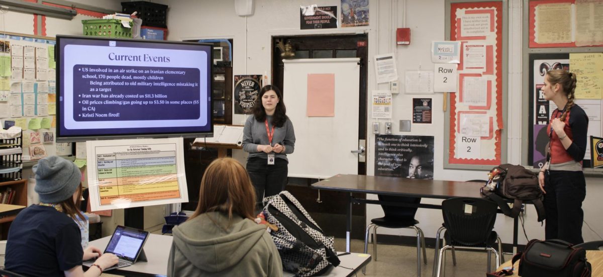 Ella Mangeot (11, J&C) discussing current events with Young Democrats.